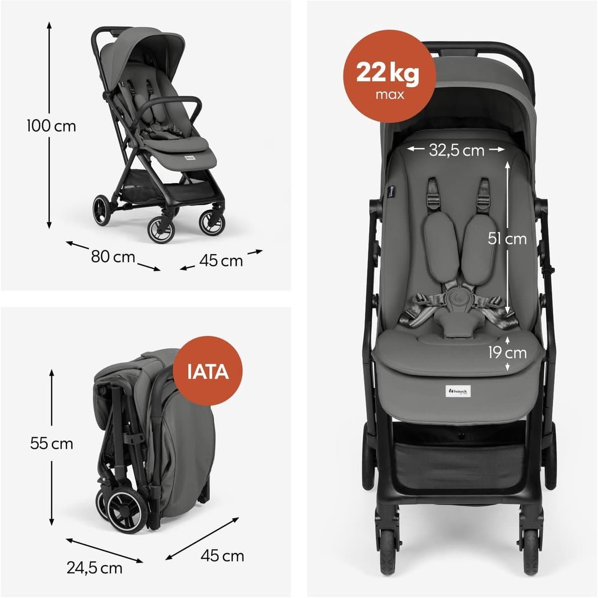 Reisbuggy Lichtgewicht - Compacte Kinderwagen - Reizen Met Kinderen - Eenhands Inklapbaar - Handbagage Formaat - Stone thumbnail 5