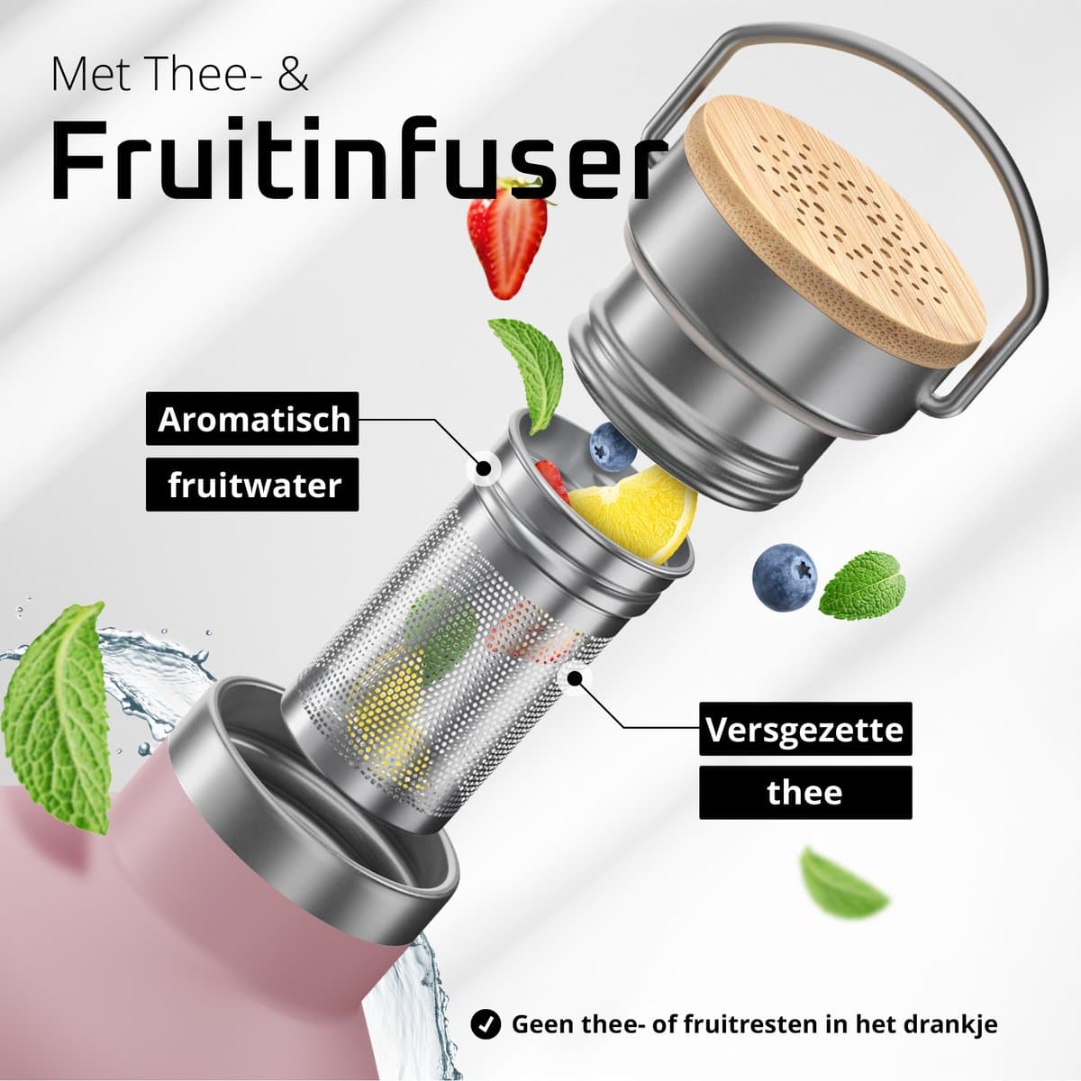 bemaxx Drinkfles met Rietje RVS Thermosfles ACTIVE FLASK (3 Drinkdoppen met Infuser), Volwassenen Kinderen, BPA-Vrij + Lekvrij | 1 Liter/500 ml Isoleerfles, Vacuüm Waterfles Sport Fitness Fietsen Water Fles Waterbidon Sportbidon thumbnail 3