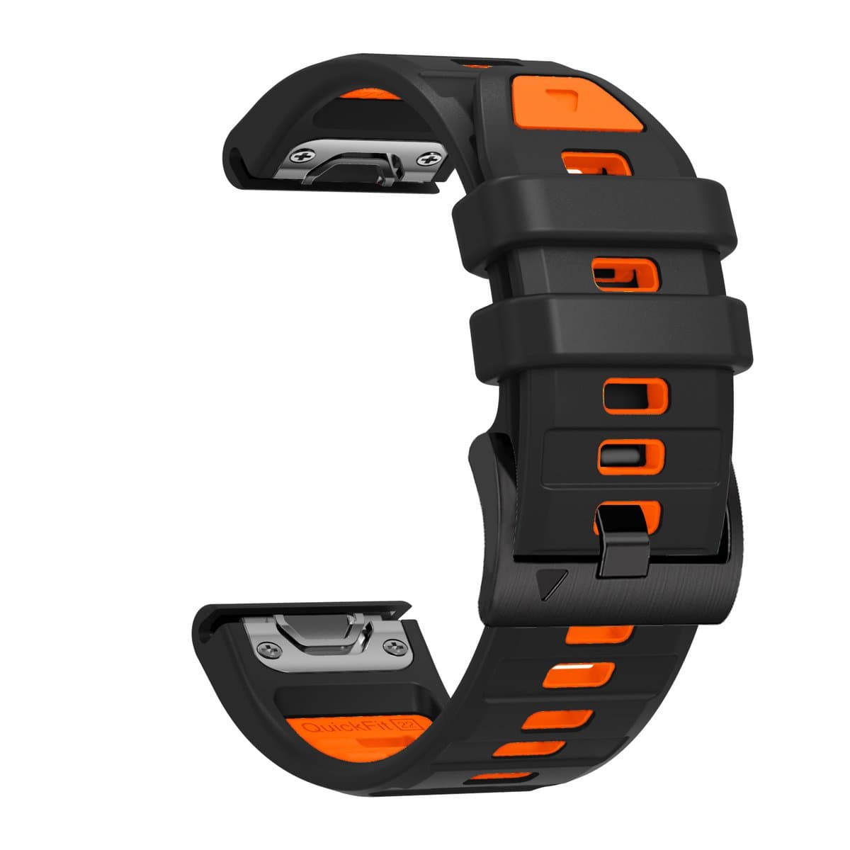 Stravo Dubbelkleurige Siliconen bandje in Fenix 8 Stijl voor Garmin Fenix 5s - Plus & Sapphire - Fenix 6s - Pro & Sapphire - Garmin Fenix 7s / Fenix 8 - 43mm - Quickfit 20 / 20mm band voor Garmin smartwatches - Horlogebandje - Zwart/Oranje thumbnail 7