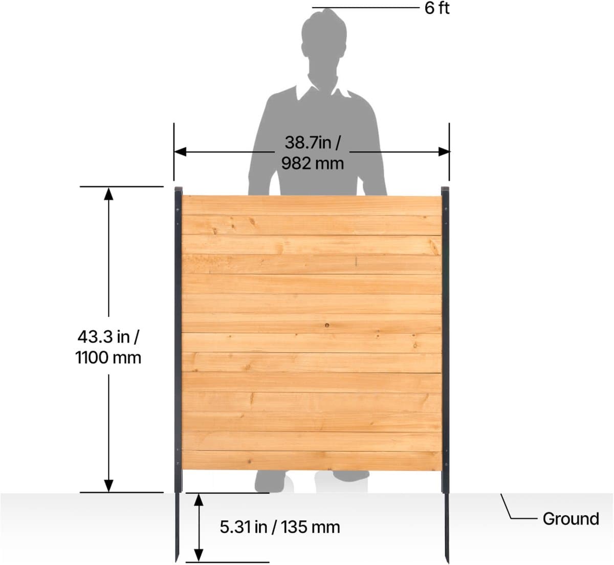 Houten Privacyhekwerk, 1100x982 Mm, 2 Panelen, Lamellenhekwerk voor Airco-Units, Zwembadafscheiding met metalen Palen, Afvalemmerafdekking voor Buiten Als Decoratief Element thumbnail 8