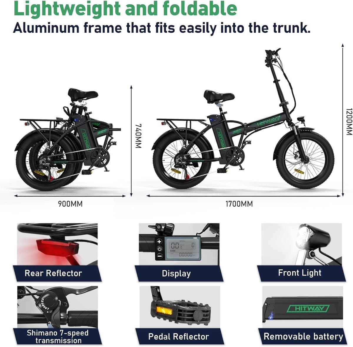 Hitway BK11 Fat Tire E-Bike - opvouwbaar, 250W, tot 90km bereik thumbnail 7