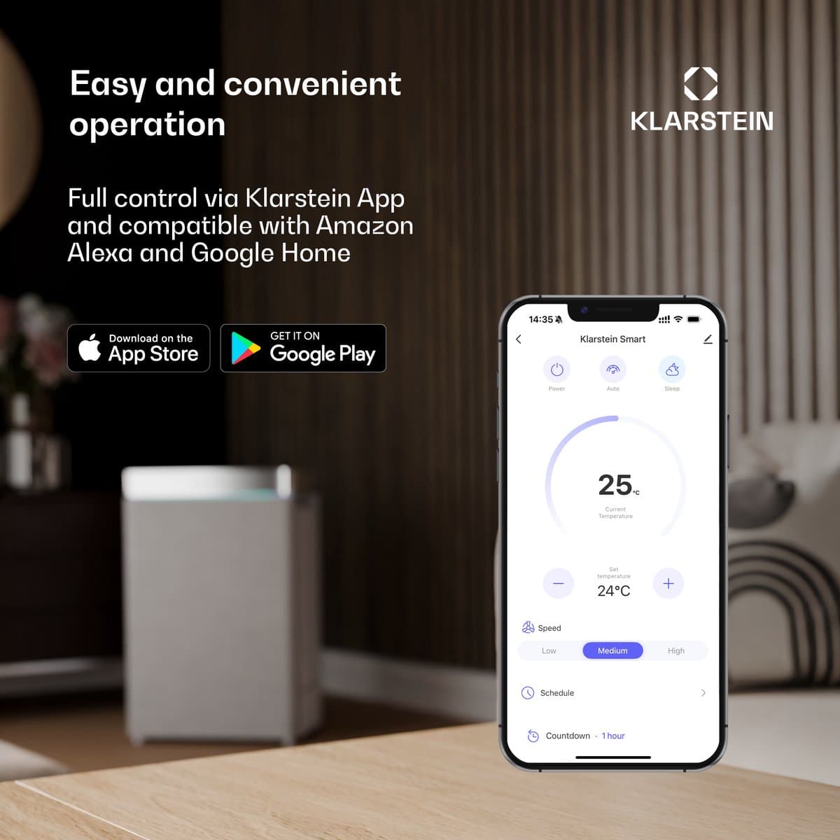 Klarstein mobiele airconditioner met luchtafvoerslang, 5-in-1 airconditioner, ventilator, luchtontvochtiger, luchtreiniger & nachtmodus, app-bediening, kleine & draagbare airconditioner voor thuis & op kantoor, 12000 BTU,4 kW voor 56 m² 50 dB thumbnail 7