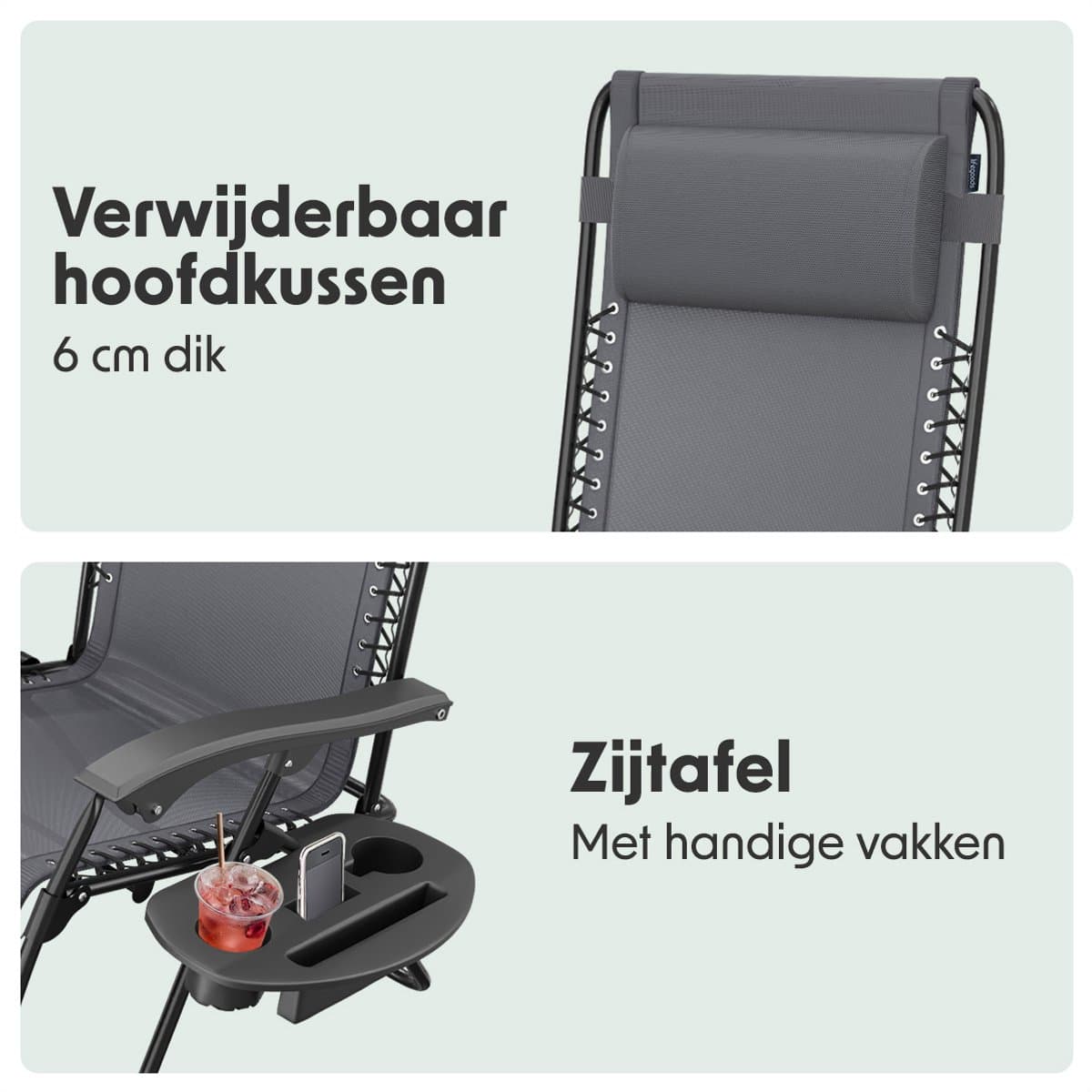 LifeGoods Opvouwbare Tuinstoelen - 2 Stuks - Ligstoel Tuin - 30°-90° Verstelbaar - Metaal - Donkergrijs thumbnail 3