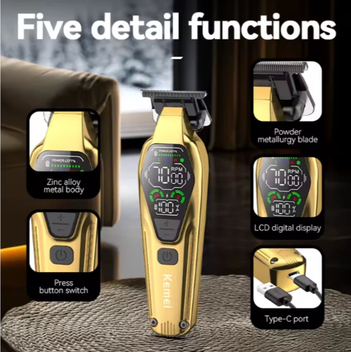 Kemei Tondeuse NEW - Draadloze Tondeuse - Professionele tondeuse - Haren Millimeteren - Contouren - Haren Scheren - Kapper Tondeuse - Kapper Kwaliteit - Baard Trimmer - Haar Trimmer - Beard and Hair Trimmer thumbnail 4