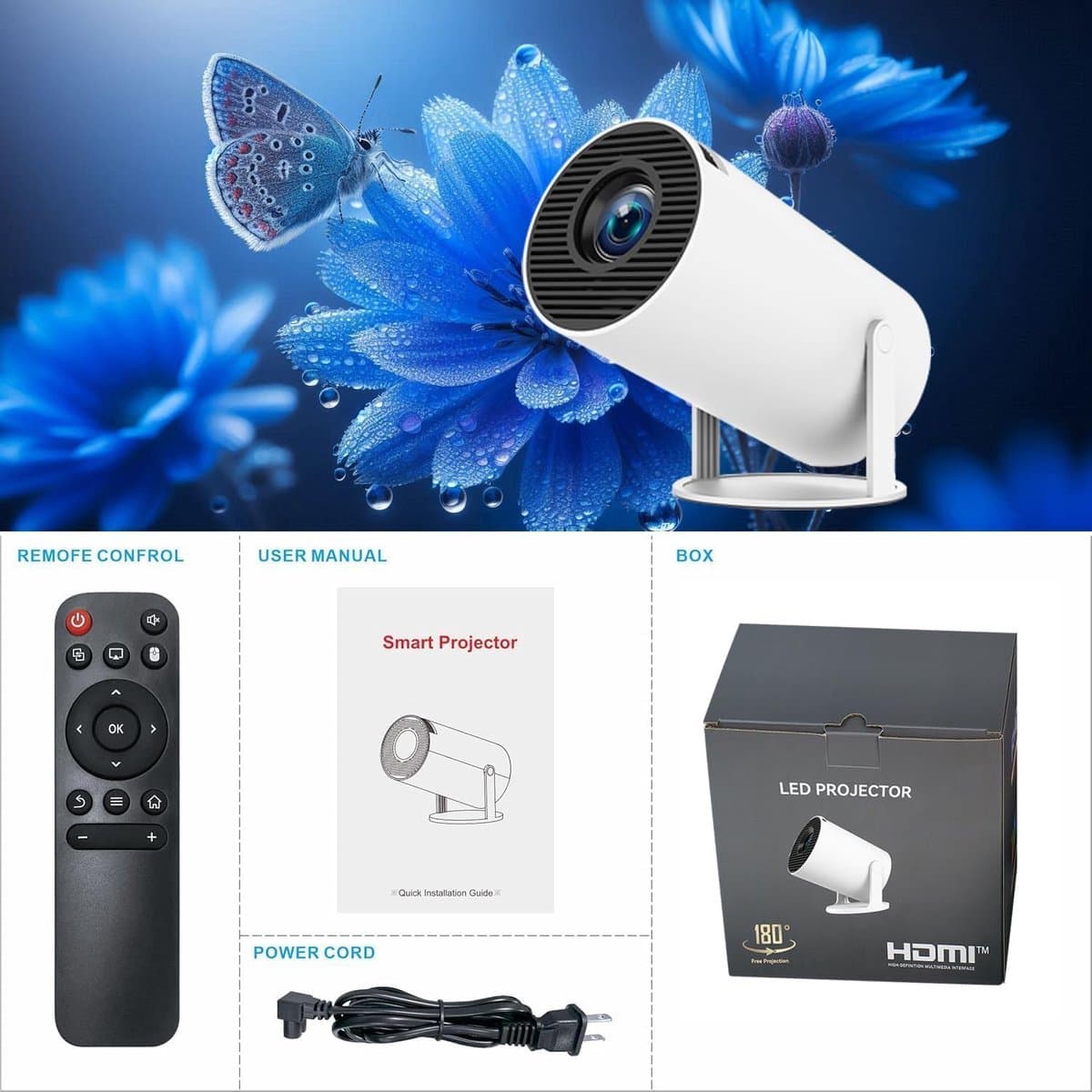Beamer - Mini Projector - 4K & 1080p Full HD - Android 11 met Netflix - WiFi 6 & Bluetooth - 180° Draaibaar - Thuisbioscoop thumbnail 6