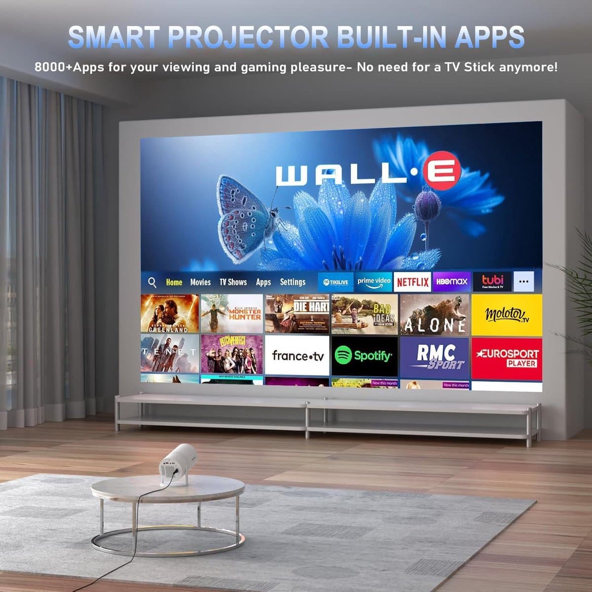 Beamer - Mini Projector - 4K & 1080p Full HD - Android 11 met Netflix - WiFi 6 & Bluetooth - 180° Draaibaar - Thuisbioscoop thumbnail 4