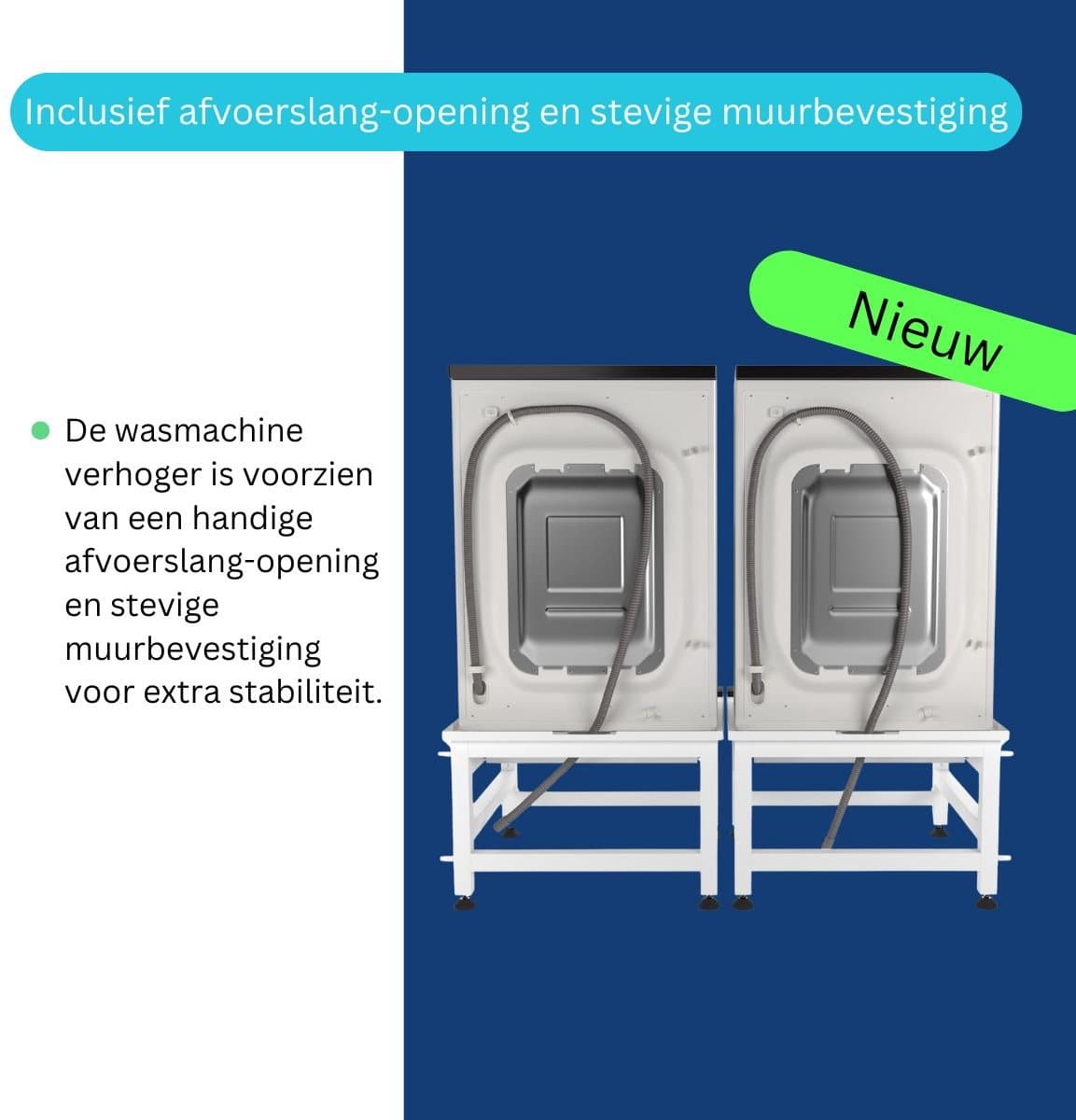 Wasophoogte® Wasmachine verhoger met uittrekbaar plateau - Dubbele wasmachine opbouwmeubel - Wasmachine sokkel - 42cm hoog - Wit - Universeel - 65*60,5 (LxB) - Inclusief wandbeugels thumbnail 8