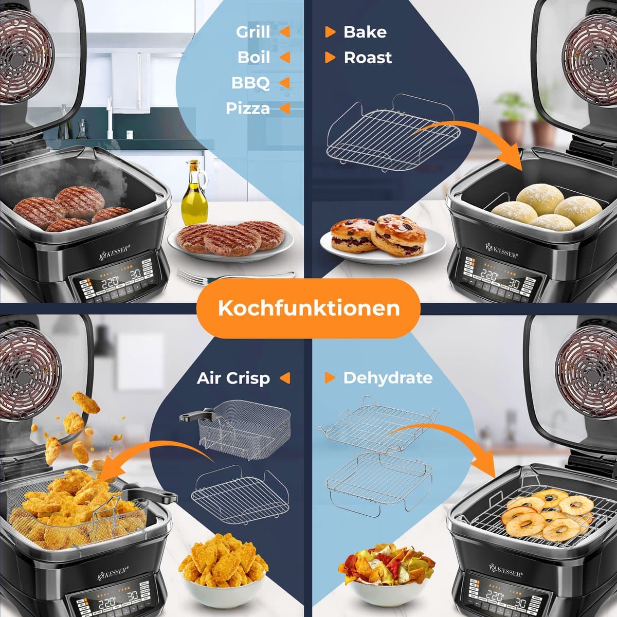 KESSER® Multicooker Airfryer 8L met 16 Kookfuncties Inclusief Stoomkoker, Rijstkoker, Grill Apparaat thumbnail 2