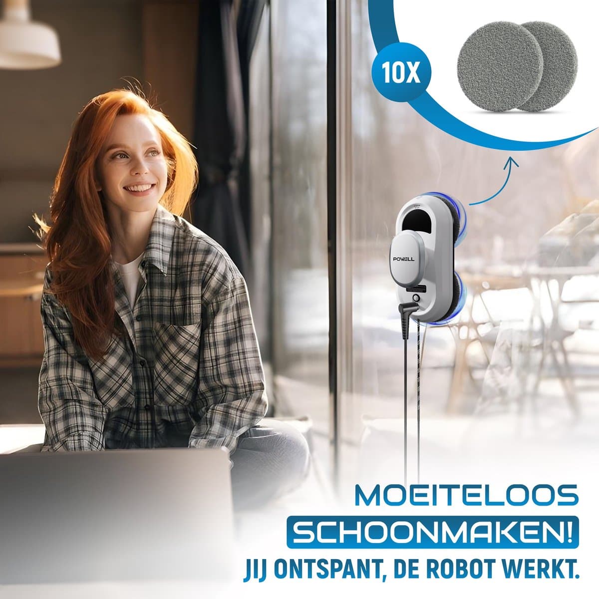 Powell Robot Ramenwasser - Ruitenreiniger - Elektrische Raamwisser - 3000Pa Sterke Zuigkracht - Afstandsbediening - Wit thumbnail 6