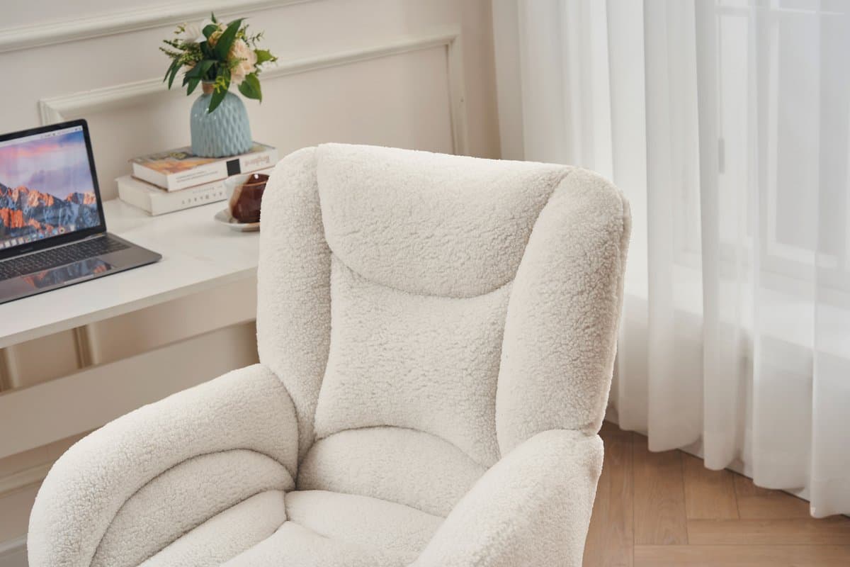 STILVORA Bureaustoel – Draaibare Kantoorstoel – Hoogteverstelbaar Met Gouden Poten – Ergonomische Comfortabele Zitting Voor Home-Office En Thuiswerk – Teddy Stof – Wit thumbnail 6