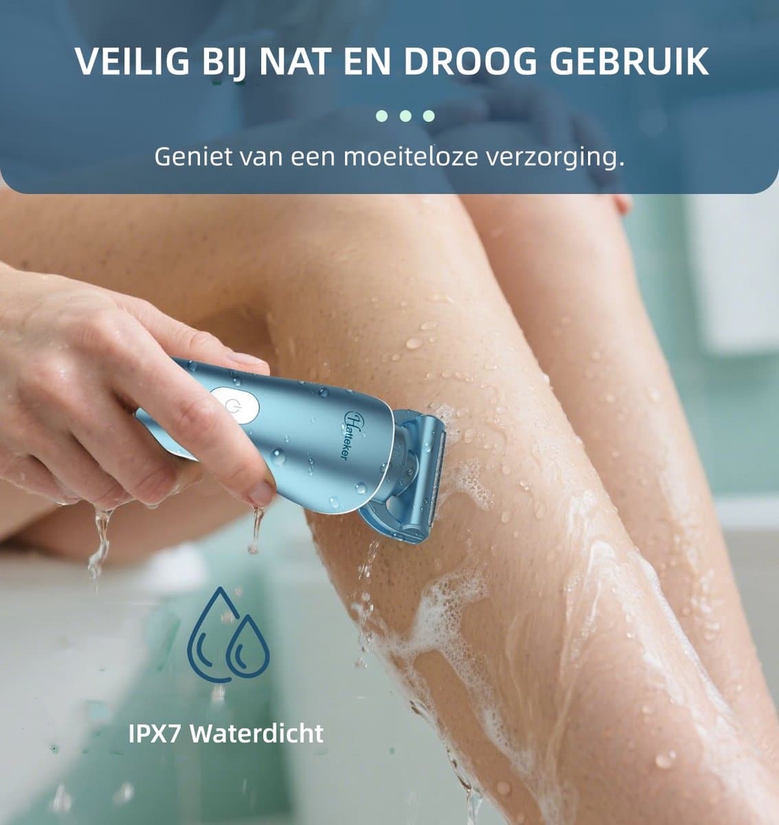 Hatteker 3-in-1 Ladyshave voor Vrouwen – Dames Scheerapparaat – Epileerapparaat – Trimmer voor Benen, Bikinilijn en Oksels – Epilator – Waterdicht IPX7 – Blau thumbnail 5