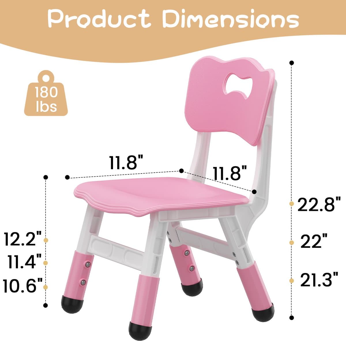 Kinderstoel Set van 2 met hoogte verstelbare stoel, Plastic peuterstoelen voor kinderen jongens meisjes, Kinderen Hangmat stoel, Booster stoelen voor peuters, Roze thumbnail 2