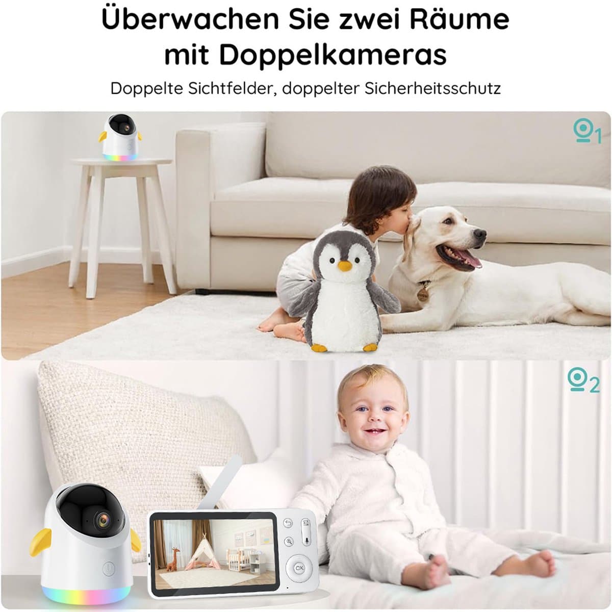 Wifi Baby Monitor - Babyfoon Met Camera 2K 3MPx - Babyfoon met 5 inch scherm - Splitscreen - Full HD Resolutie - Slaapliedjes - Temperatuur - Alexa & Google - Terugspreekfunctie - Video & Audio thumbnail 2