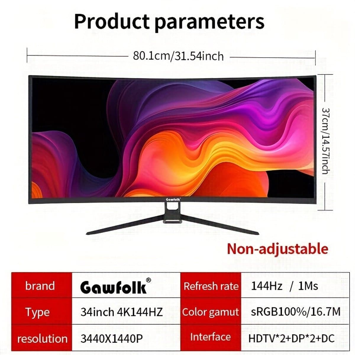 Curved Monitor – Gaming Monitor – UltraWide Monitor – PC Scherm – 34 Inch – QHD+ 3440x1440 Resolutie – 144Hz Verversingssnelheid – HDR 400 Nits thumbnail 7