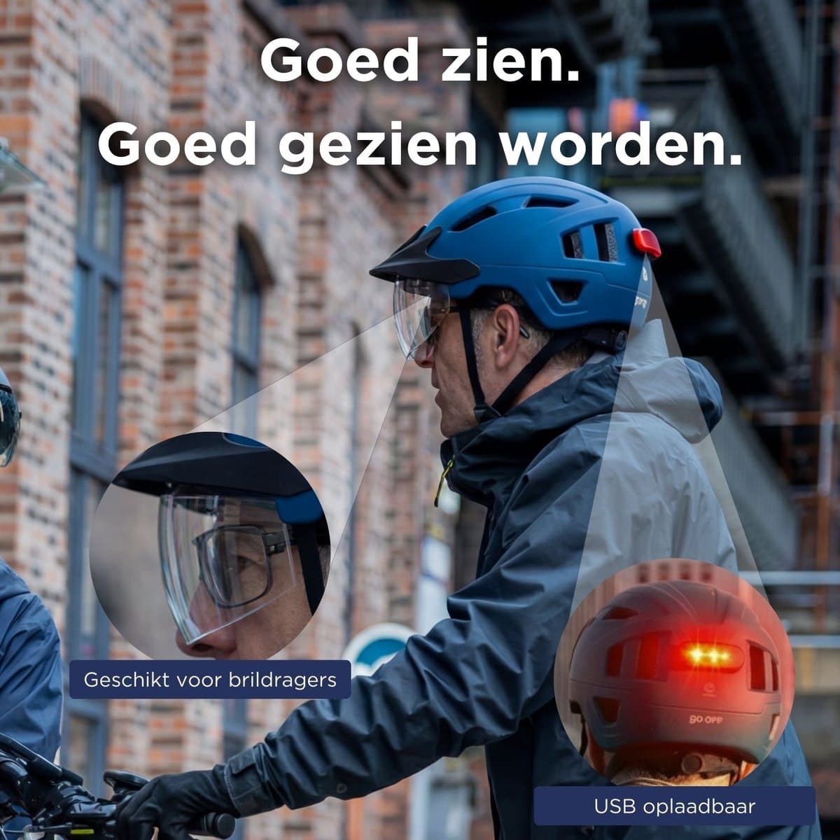 GOOFF® Pilot 3-in-1 Snorfiets Helm met Verlichting en Vizier - Speed Pedelec Fietshelm voor Volwassenen - NTA 8776 - Snorscooter Helm met LED Licht - Goedgekeurd voor Blauw Kenteken en E Bike - Dames en Heren - XL - Matblauw thumbnail 5
