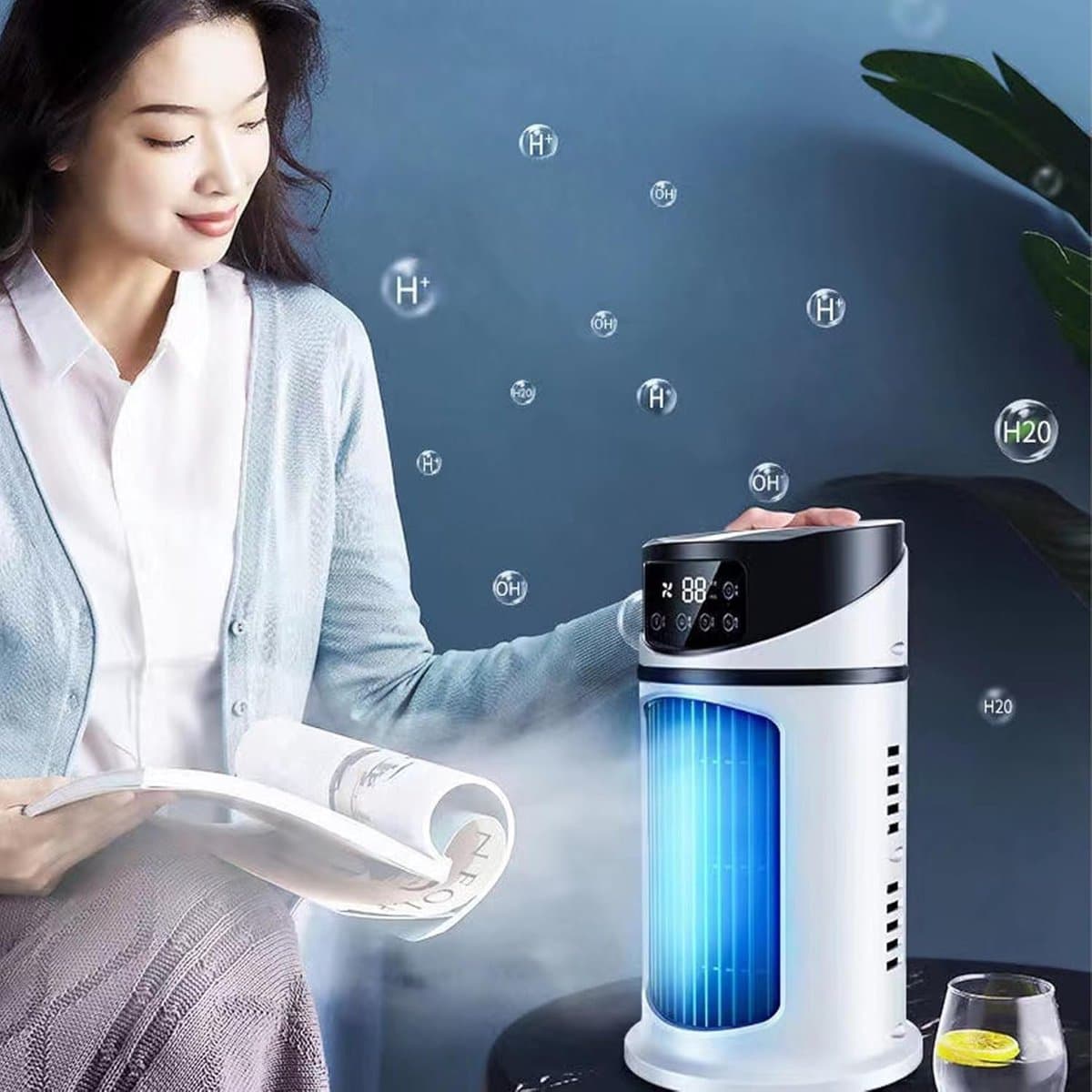 Ventilator - 9,5 inch - Elektrische mistventilator - Torenventilator zonder bladen met 6 snelheden - Met watertank van 300 ml - Badkamer/kantoor - Speciale stille mist - Wit thumbnail 6