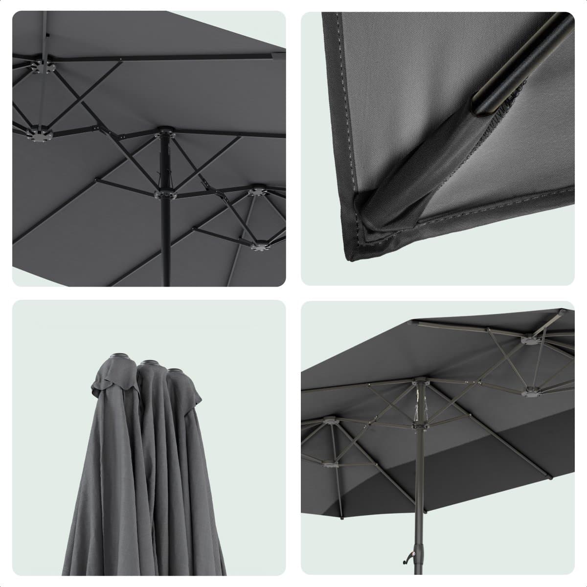 LifeGoods Dubbele Parasol - Tuin - 270x460cm - tot 15 Personen - Waterdicht - UPF50+ - Donkergrijs thumbnail 6
