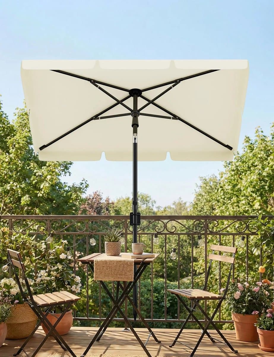 Rolu Balkon Parasol – Parasol – 200 x 125 CM – UV50+ - Kantelbaar – Verstelbare Hoogte – Ruimtebesparend - Beige thumbnail 2