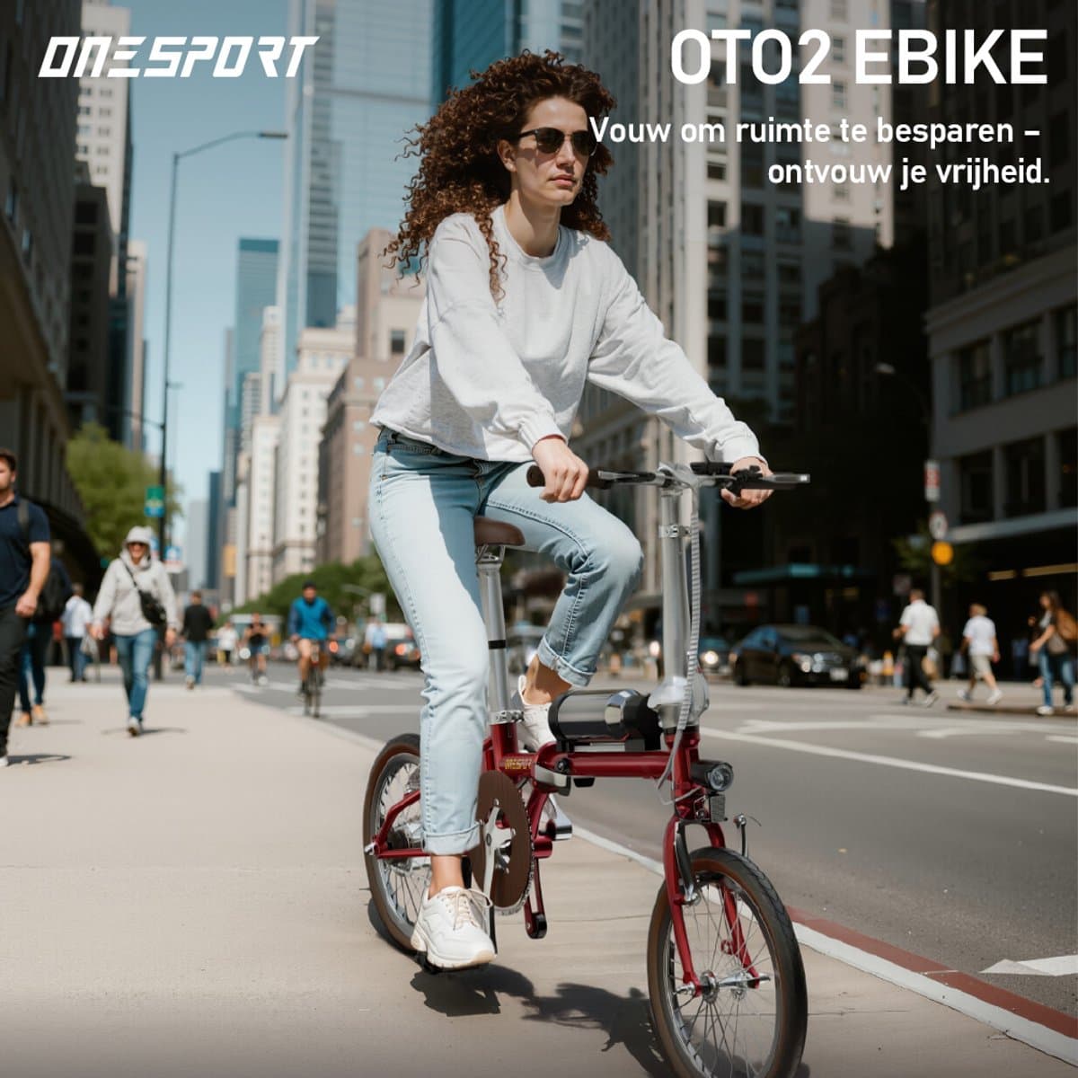 ONESPORT Elektrische Fiets – Lichtgewicht Opvouwbare E-Bike voor Stad & Pendelen – 36V 5.2Ah Accu, 40 km Bereik, 16×1.35 Inch Banden, Snel Opladen 2,5u – Rood thumbnail 8