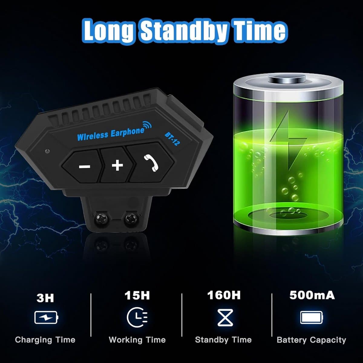 Bluetooth Headset voor Motorhelm met Handsfree Bellen en Muziek thumbnail 3