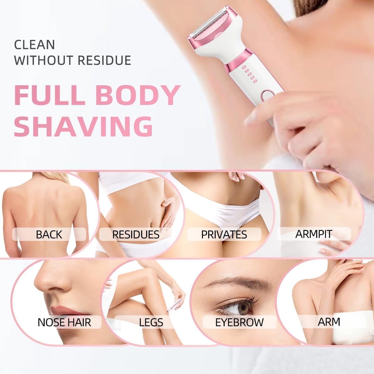 5-in-1 Elektrisch Epilator voor Vrouwen - Oplaadbare Bikinischaaf met Digitale Batterij-indicator - Verwisselbare Opzetstukken voor Gezicht, Lichaam en Intieme Zones - USB-C - Wit thumbnail 4