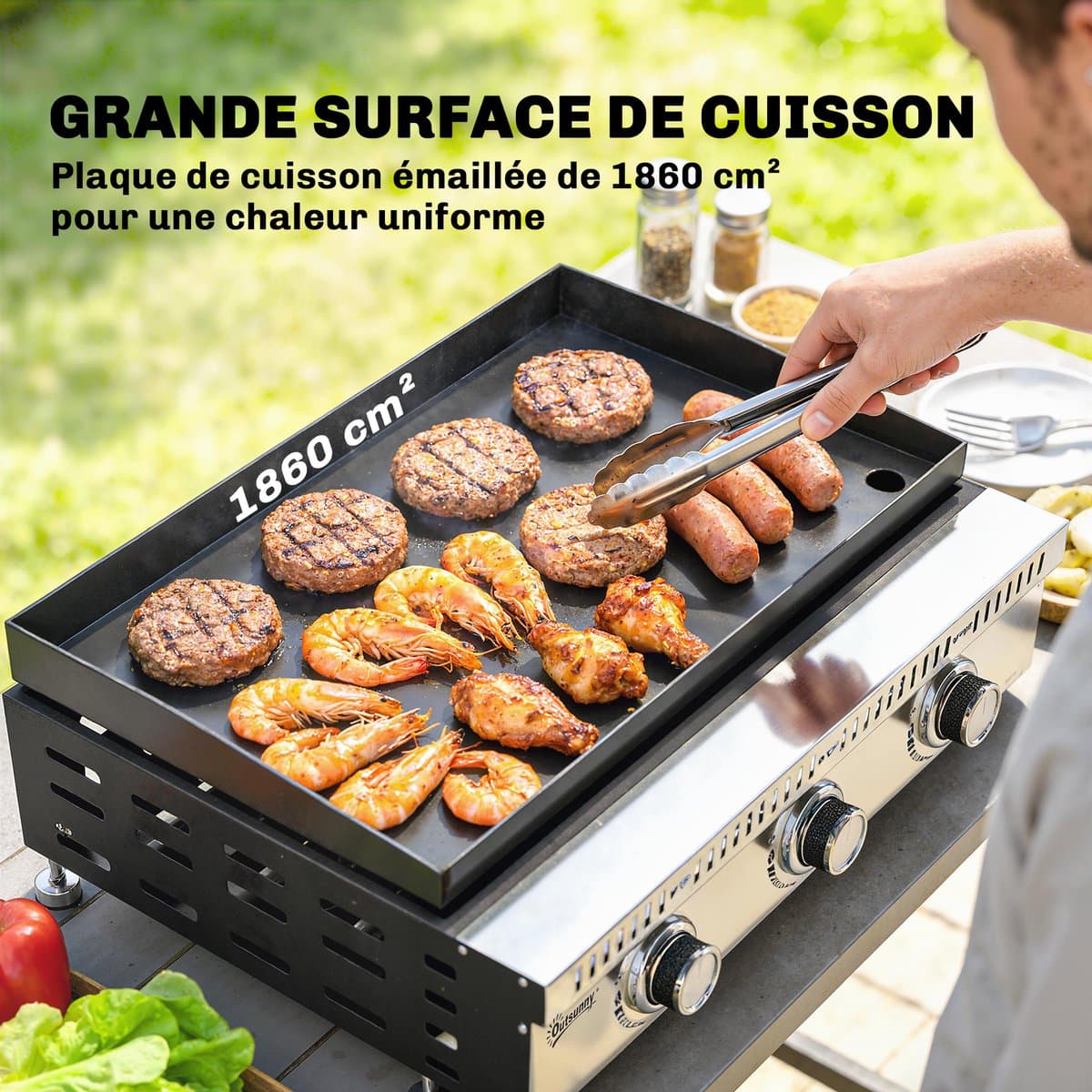 Outsunny Gasgrill - Roestvrij staal, metaal - 62 x 49 x 23 cm - Zwart thumbnail 3
