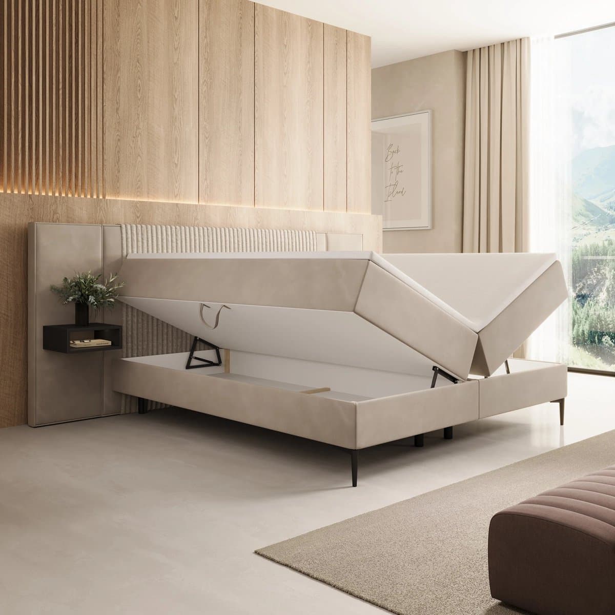 Meubella - Boyd - Boxspring met LED - Velvet beige - 180x200 cm thumbnail 2