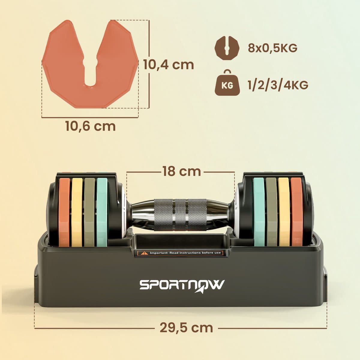 Sportnow Dumbbell Set-Gesmeed staal-28L x 10,6B x 10,4H cm-Veelkleurig thumbnail 5