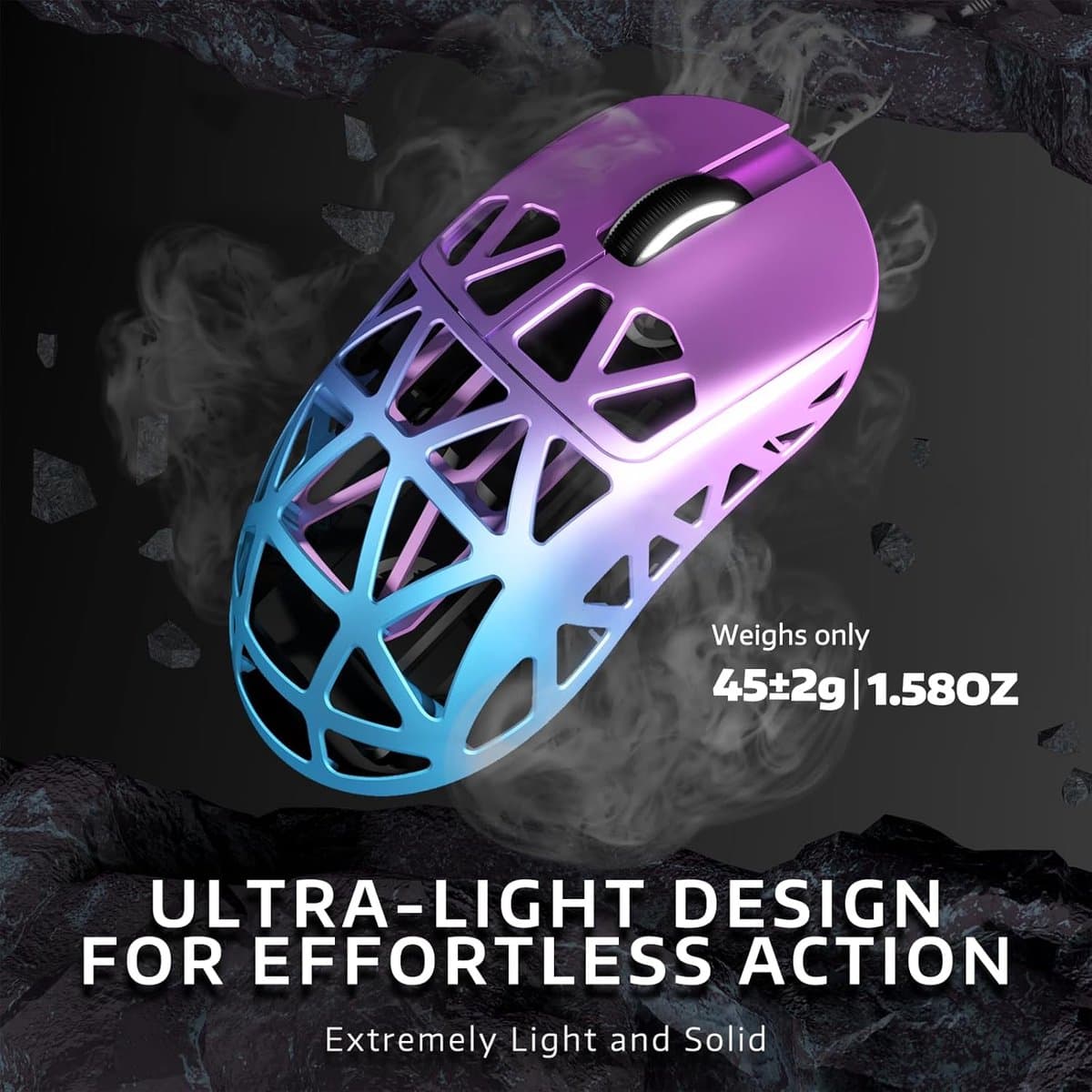 ATTACK SHARK R2 - Draadloze Gaming Muis - Magnesium Alloy - PAW3950MAX - Ultralichte(45g)- Wired/2.4G/BT5.2 - 42000DPI - Twilight Purple thumbnail 3