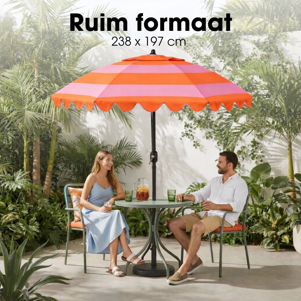 Mica Decorations Kantelbare Parasol met Streepprint - Stokparasol 238 x Ø197 cm - Tuin of Balkonparasol - Polyester, Staal - Lichtgroen, Donkergroen thumbnail 5