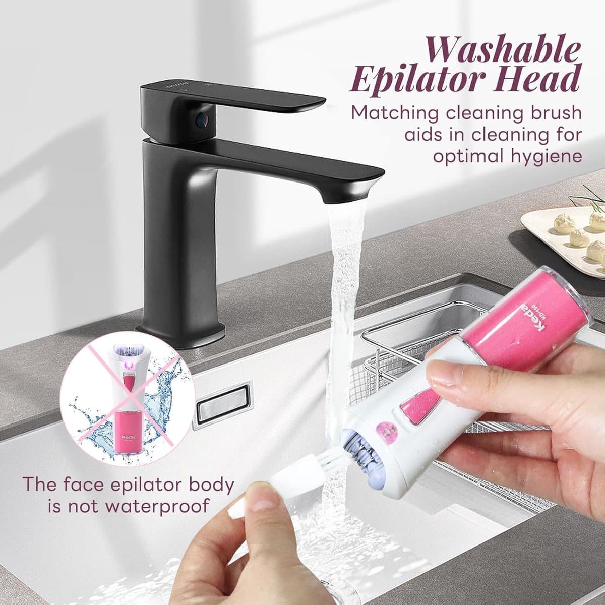 RFWR® Epilator voor dames - elektrische, huidvriendelijke haarverwijderaar voor gezicht & lichaam met koude LED-verlichting thumbnail 4
