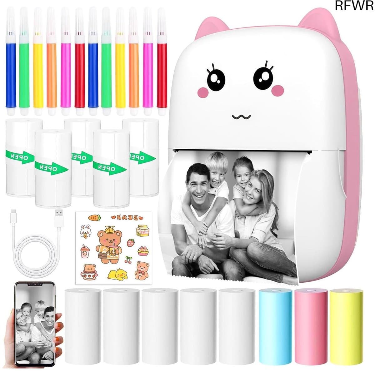 RFWR® Mini Bluetooth Thermische Printer voor Smartphone - Afdrukken van Foto's, Notities, Stickers en Etiketten zonder Inkt