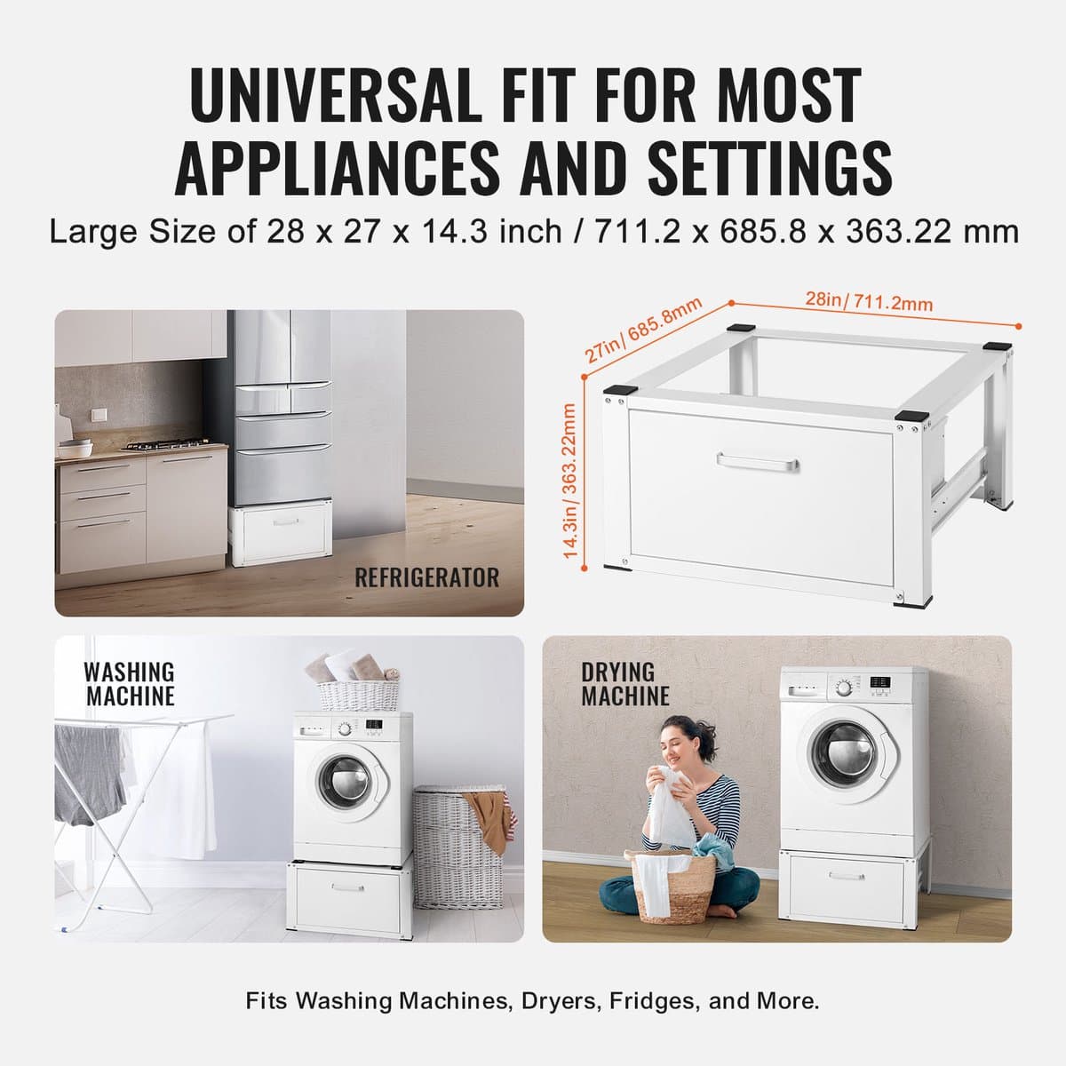 Wasmachine en Droger Onderstel - Sokkel/Verhoger - Draagvermogen 299,4 kg - Afmeting 71,1 x 68,6 x 36,3 cm - Universele Pasvorm - Robuust - Staand Platform thumbnail 4