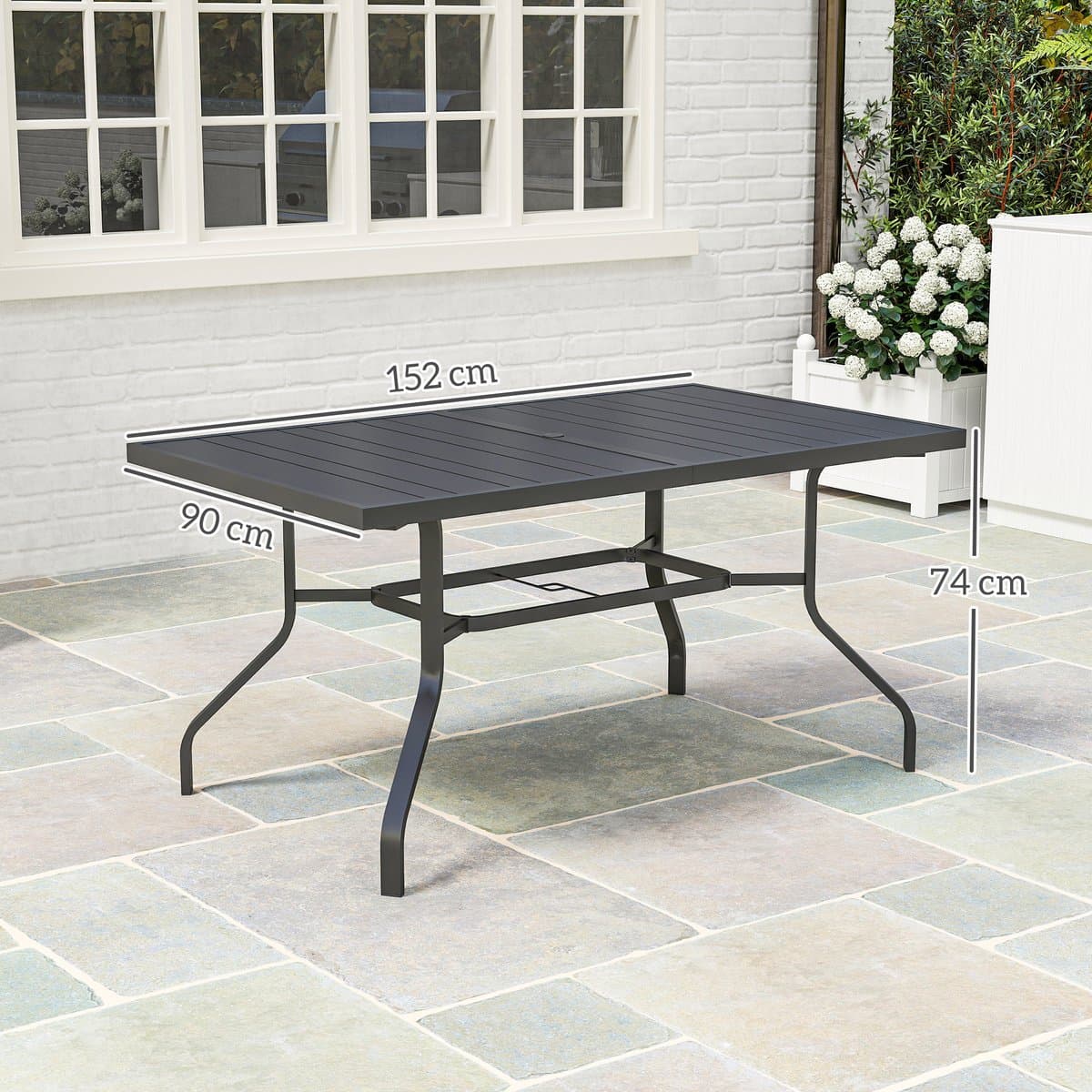 Outsunny tuintafel - met parasolgat - 152L x 90B x 74H cm - zwart thumbnail 6