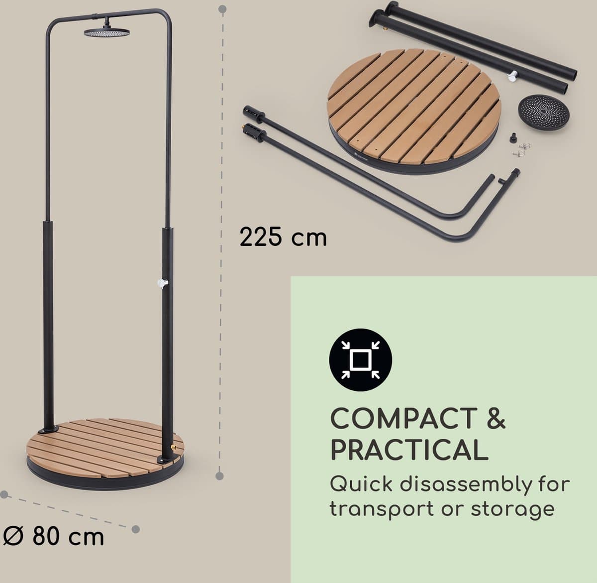 Blumfeldt Mobiele Tuindouche, Buitendouche voor Tuin, Bodemdouche met Verstelbare Douchekop, Tuindouche met Houtlook voor Zwembad & Sauna, Waterdicht, Vorst- en UV-bestendig thumbnail 3