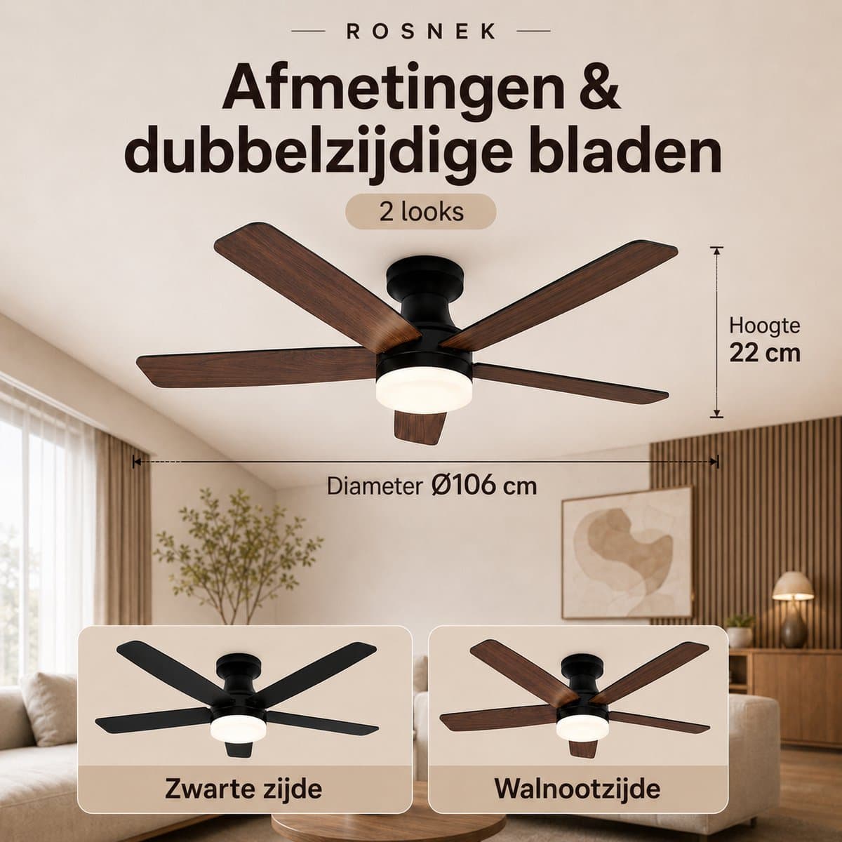 MUPOO Moderne Zwart plafondventilator met verlichting 106cm-Afstandsbediening en App-Stille &Zomer en Winterstand-Dimbaar& 6 Snelheden -ventilator lamp plafond Voor Slaapkamer Woonkamer-Multiplex Omkeerbare bladen thumbnail 5