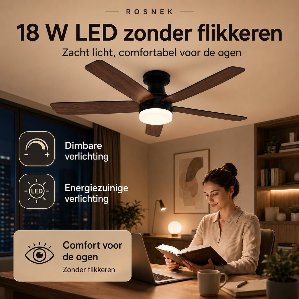 MUPOO Moderne Zwart plafondventilator met verlichting 106cm-Afstandsbediening en App-Stille &Zomer en Winterstand-Dimbaar& 6 Snelheden -ventilator lamp plafond Voor Slaapkamer Woonkamer-Multiplex Omkeerbare bladen thumbnail 8