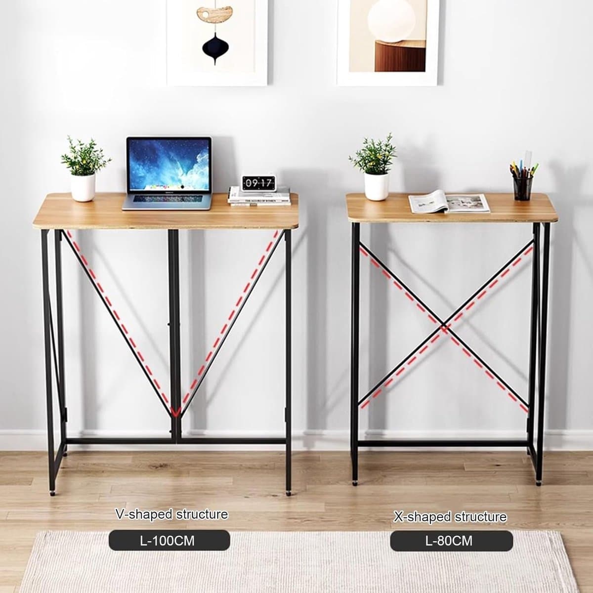 Opklapbaar Bureau - Sta-bureau Werktafel - Thuiswerken - Ergonomisch Zitten-Staan - 100 cm - Naturel thumbnail 3