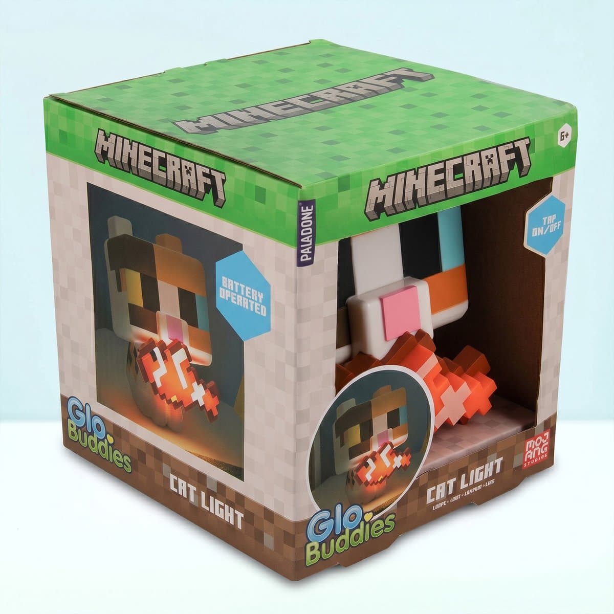 Minecraft Cat GloBuddies Lamp – 15 cm LED Nachtlamp met Vis, Tikbediening, Werkt op Batterijen thumbnail 2