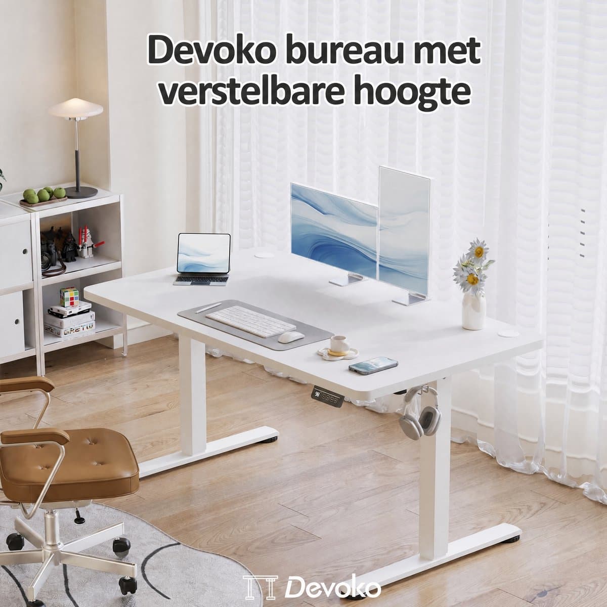 Devoko Elektrisch Zit-sta Bureau 180x80 cm – Stille Motor met Geheugenfunctie – 4 Knoppen Handbediening – Ruim Bureau – Wit thumbnail 7