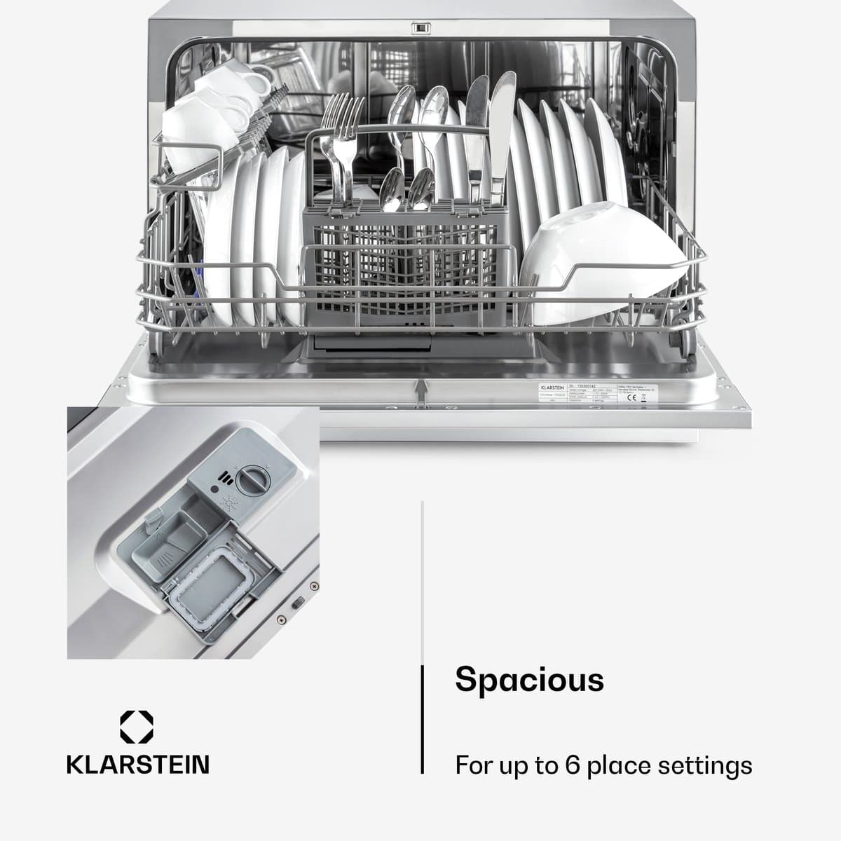 Klarstein Vaatwasser Mini voor 6 Gedecke, Leiser vaatwasser klein met 6 spoelprogramma's, Kleiner Tisch vaatwasser voor Zuhause, kantoor en Camping, vaatwasser Mini met Wasseranschluss - Tafelvaatwasser - 6 Maatgedekken 49 dB 45 cm 1380W thumbnail 5