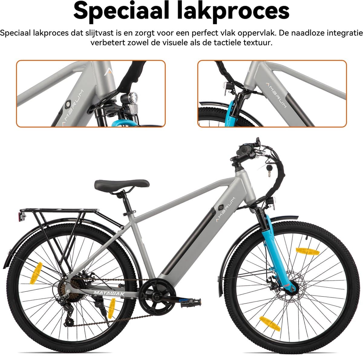 HILAND Matawak elektrische stadsfiets - 26 inch - 250W motor - 60km actieradius - 36V 10.4Ah accu - Shimano 7-versnellingen - Unisex -Grijs thumbnail 5