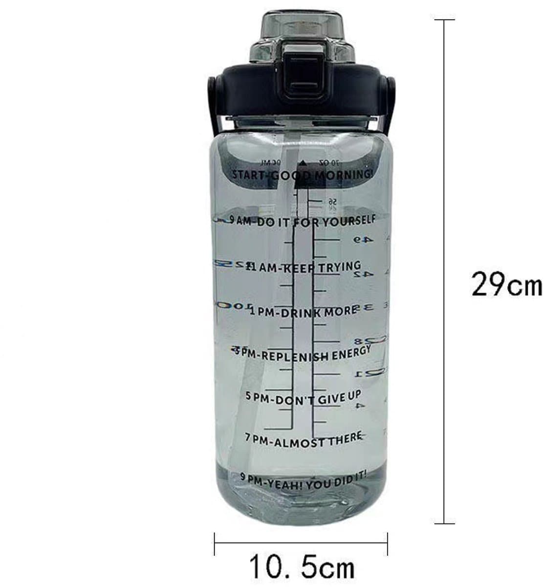 Grote Waterfles - Drinkfles Met Rietje - Sport En Fitness - Met Tijdmarkeringen - 2 Liter - Zwart thumbnail 7