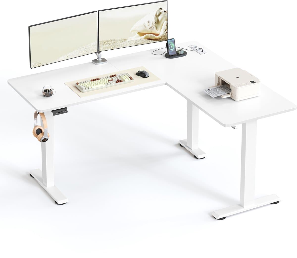 VASAGLE - Bureau - Zit Sta Bureau - L-vormig Hoekbureau - Met Stekkerdoos en Geheugenfunctie thumbnail 8