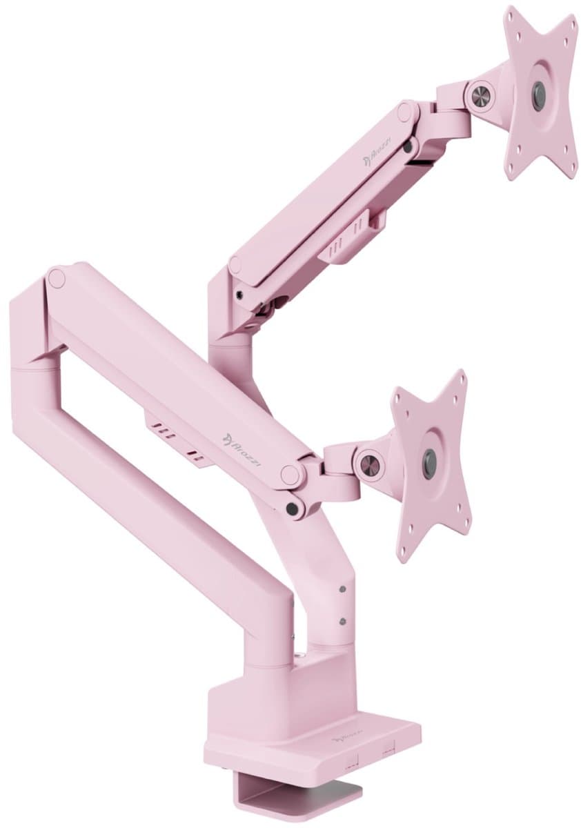 Arozzi Alzare Neo Dubbele Monitor Arm - Gasfeder - Kabelbeheer - 17" tot 34" - Roze