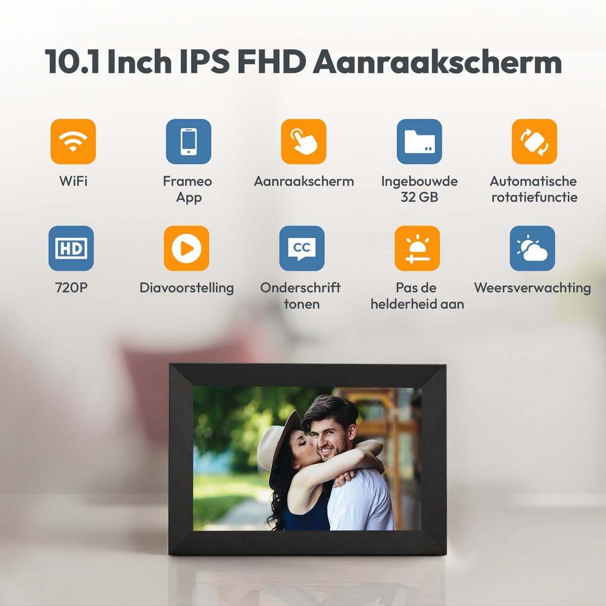 Digitale fotolijst met WiFi en Frameo App - 10.1 inch HD+ IPS Display - Fotokader met Touchscreen - 16GB - Zwart - Frameo digitale fotolijst - digitale fotokader - digitaal fotolijstje thumbnail 7