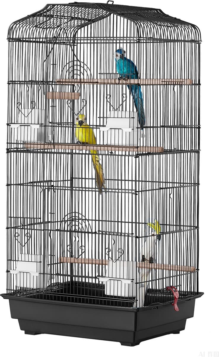 Grote Papegaaienkooi, 99,1 cm, Open aan de Bovenkant, voor Hangparkieten en Kleine Vogels, met Schommel, Zitstok en Eenvoudige Reiniging thumbnail 7