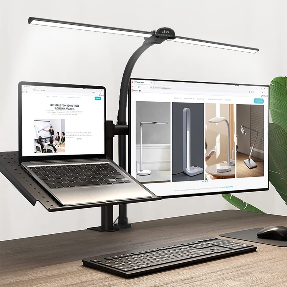 OnmiMartBureaulamp–Bureaulampen LED-Verstelbaar-lamppaal willekeurig buigen-Bureau Verlichting-90cm-afstandsbediening aanraak dubbele bediening bureaulamp - vijf snelheden kleurtemperatuur - inductie van het menselijk lichaam - multifunctionele klok