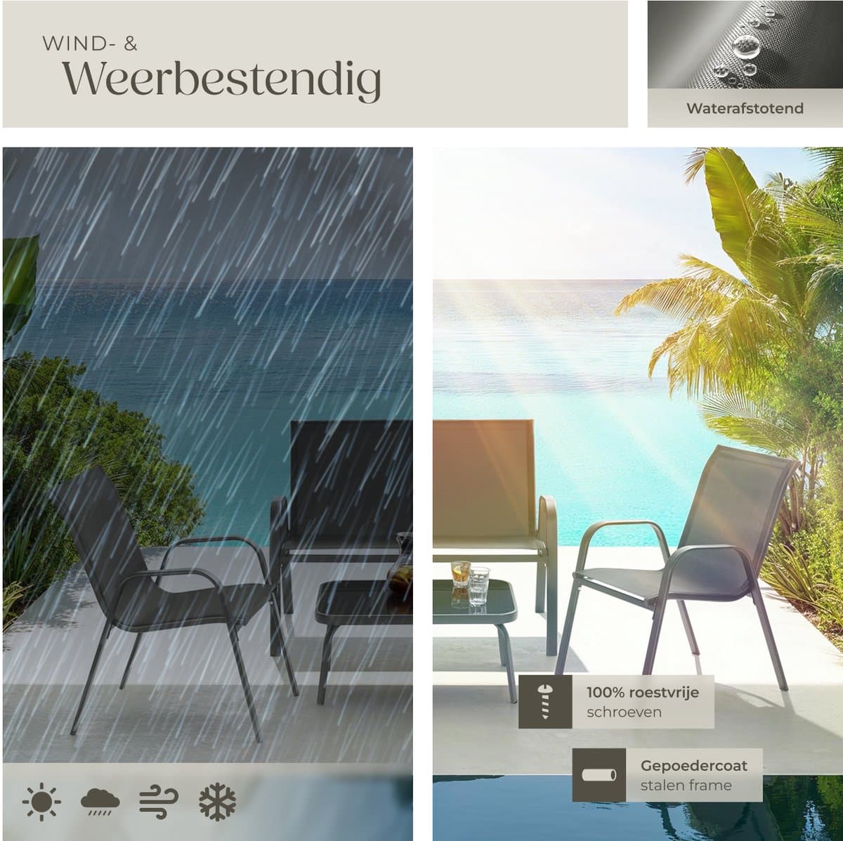 tectake® Tuinset Nora - Moderne Zitgroep voor 4 Personen - Loungeset met Tuinbank en 2 Tuinstoelen van Ademend, Waterafstotend Textileen-Weefsel - Balkonset Met Bijzettafel - Luxe Tuinmeubelset - Antraciet thumbnail 8