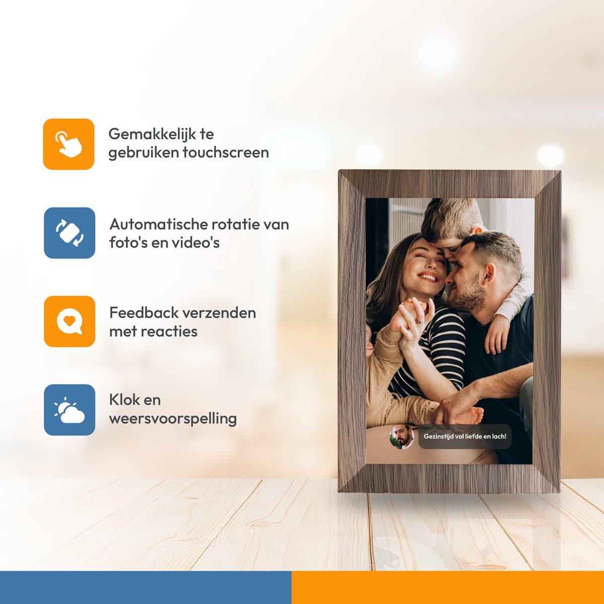 Digitale fotolijst met WiFi en Frameo App - 10.1 inch HD+ IPS Display - Fotokader met Touchscreen - 32GB - Walnoot kleur - Frameo digitale fotolijst - digitale fotokader - digitaal fotolijstje thumbnail 3